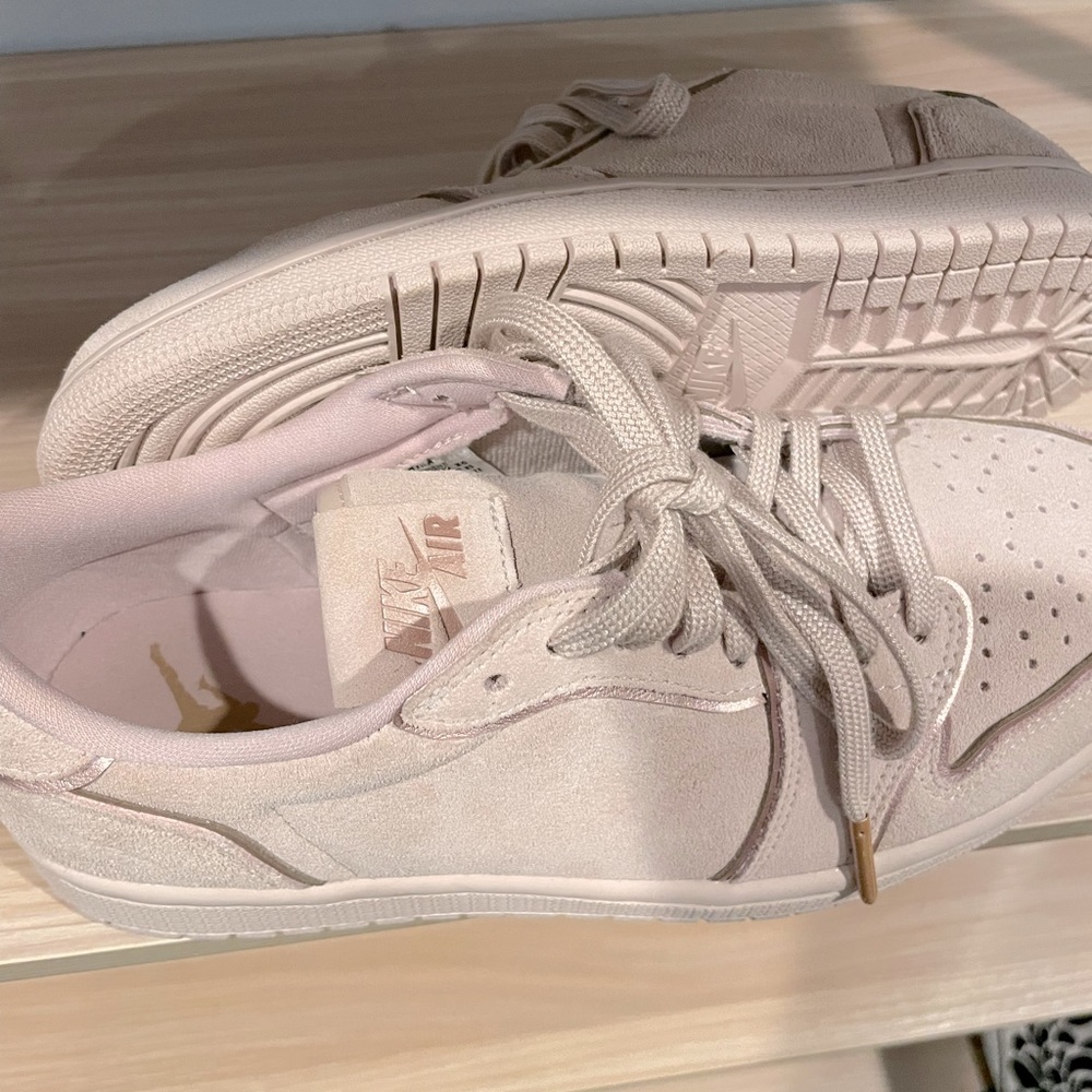 Pale pink suede Jordan sneakers
